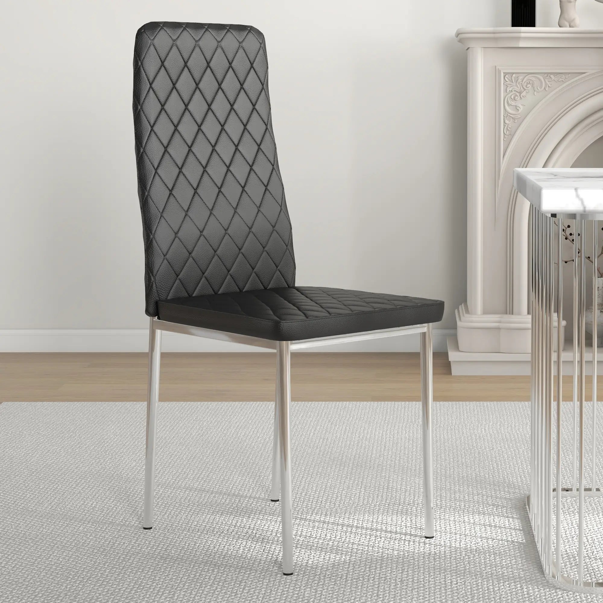 Kitchen Chairs Set of 4, Faux Leather Upholstery, Steel Legs, Black Dining Chairs at Gallery Canada