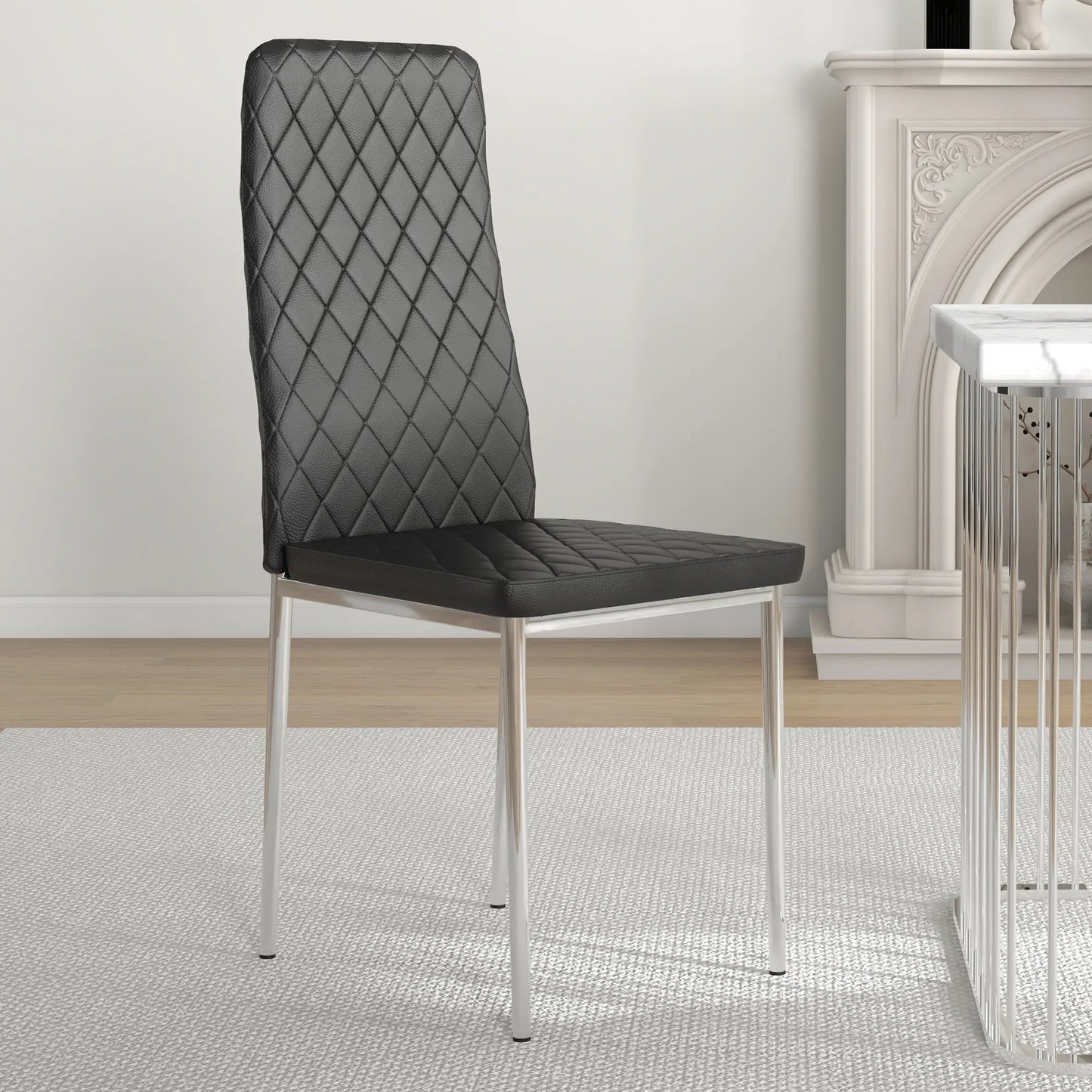 Kitchen Chairs Set of 4, Faux Leather Upholstery, Steel Legs, Black Dining Chairs at Gallery Canada