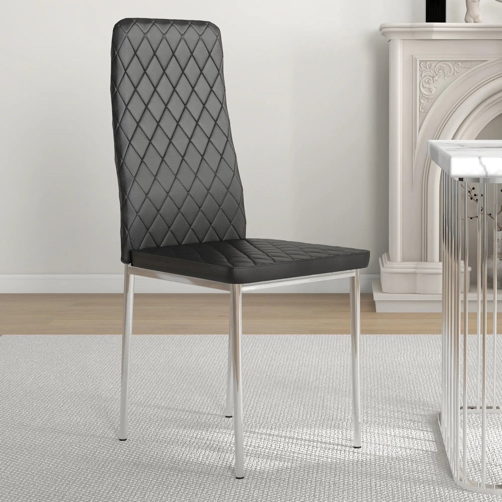 Kitchen Chairs Set of 4, Faux Leather Upholstery, Steel Legs, Black Dining Chairs at Gallery Canada