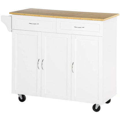 Kitchen Cart with Storage, Bamboo Countertop, Drawers, White Kitchen Islands & Kitchen Carts at Gallery Canada
