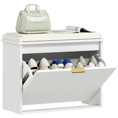 Entryway Bench with Padded Seat, Flip-Drawers, Holds 265lbs, Shoe Storage for 6 Pairs, White Shoe Storage Cabinets & Racks at Gallery Canada