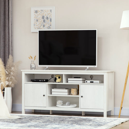 TV Stand for TVs up to 55", TV Unit with Storage Cupboard and Shelves, 55.1" x 15.7" x 27", White - Gallery Canada
