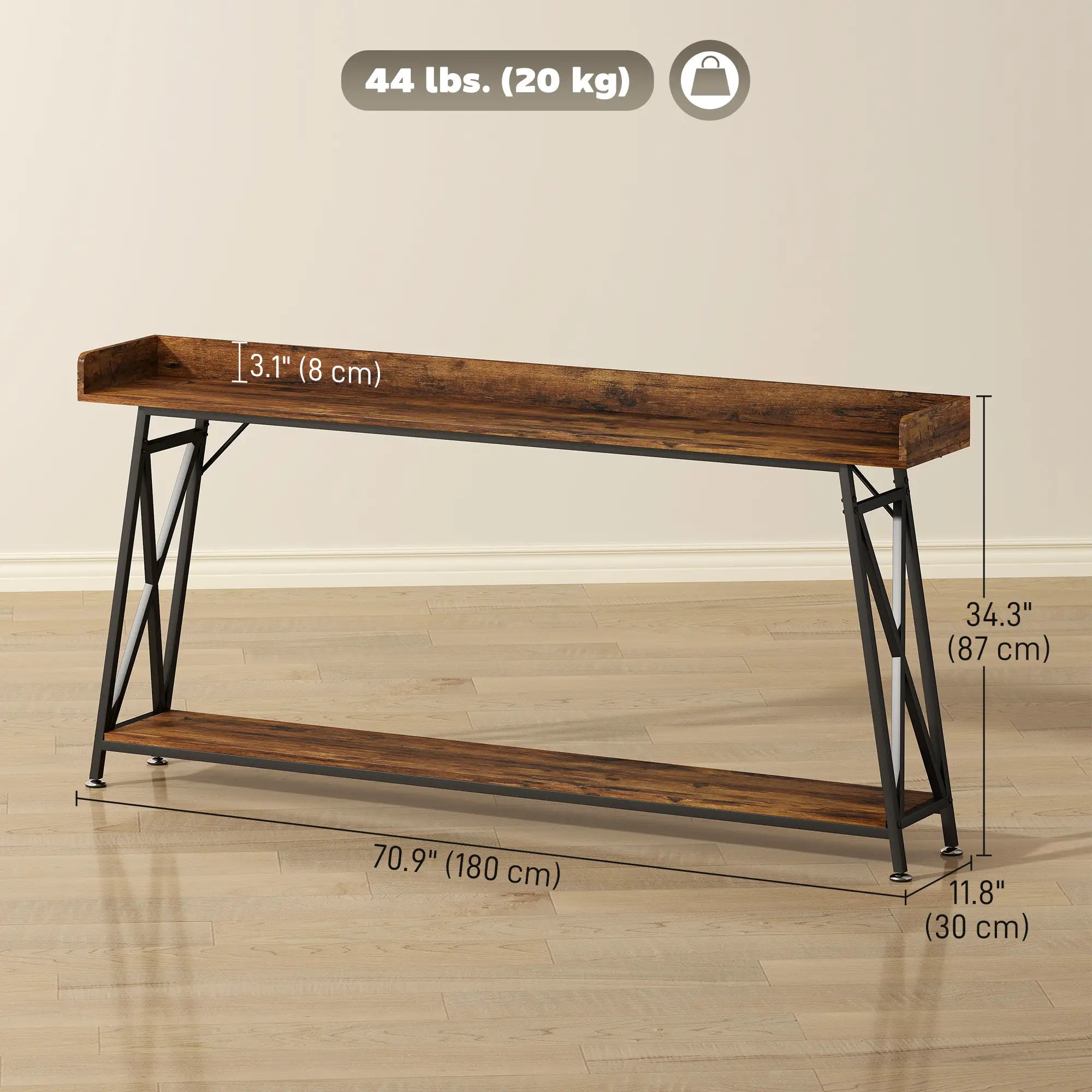 71 Inch Extra Long Console Table with Storage Shelf, Rustic Brown Console Tables at Gallery Canada