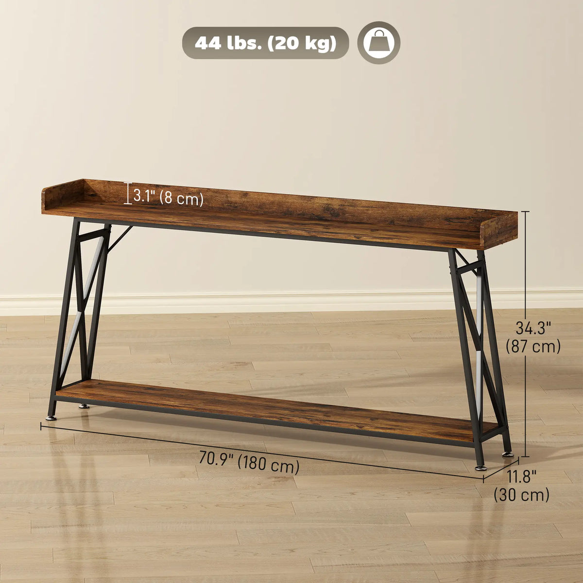 71 Inch Extra Long Console Table with Storage Shelf, Rustic Brown Console Tables at Gallery Canada