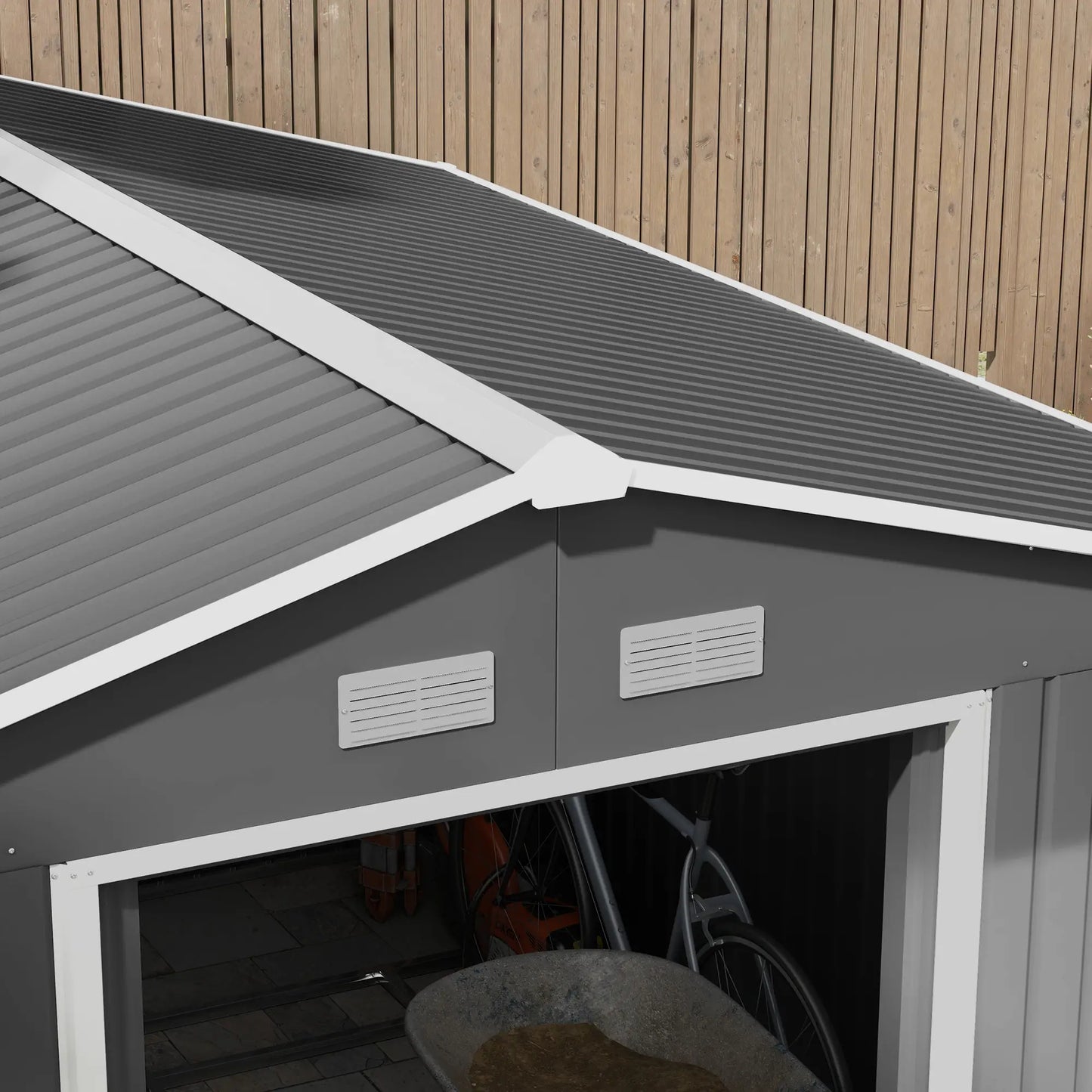 9' x 10.6' Garden Storage Shed, Foundation Kit, Double Doors, Light Grey Sheds at Gallery Canada