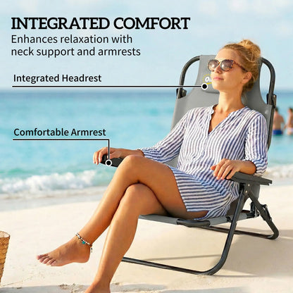 2 Beach Chair, 5-Position Adjustable, Folding Camping Chair, Light Grey Beach Accessories at Gallery Canada