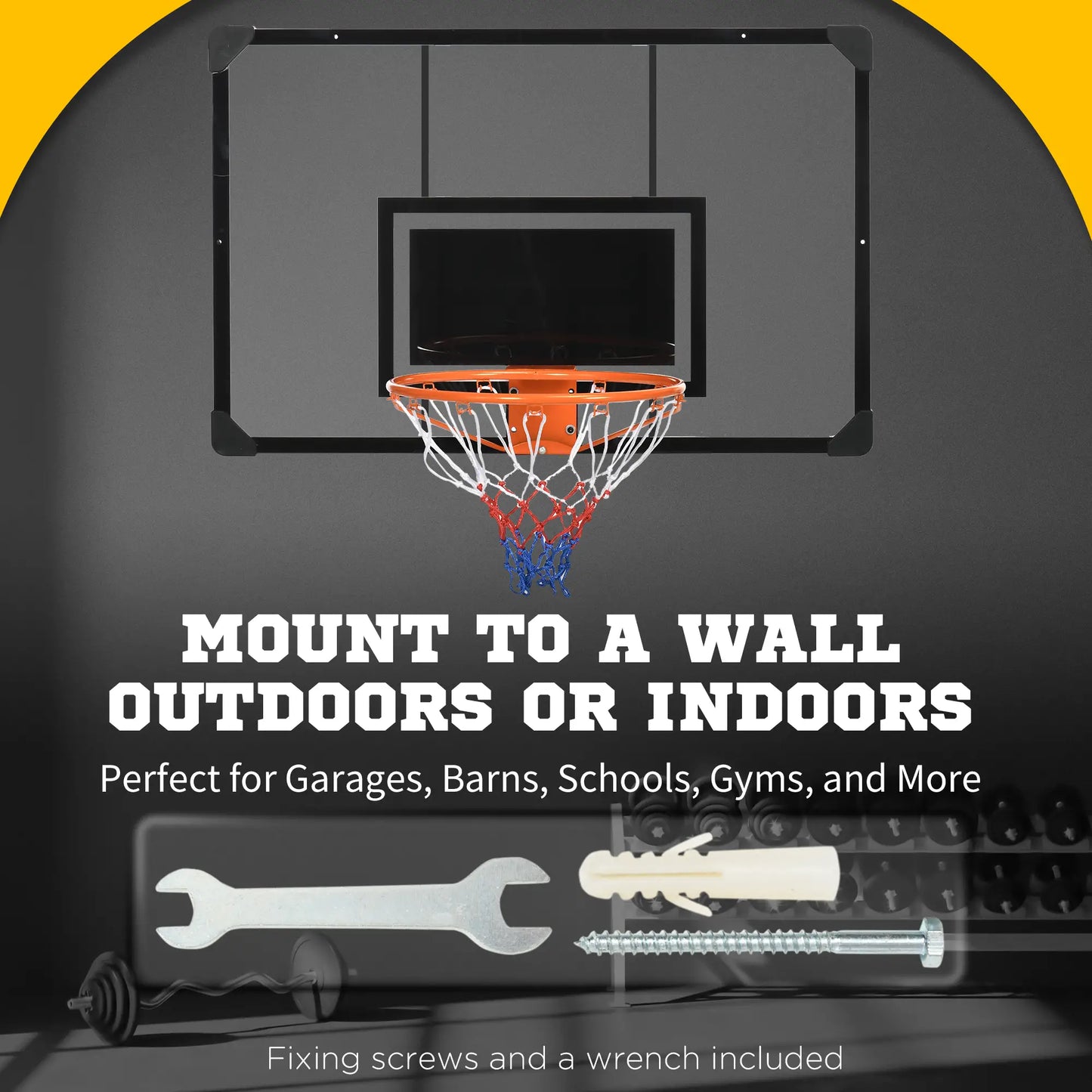 Wall Mounted Mini Basketball Hoop, 45" x 29" Backboard, Rim, All-Weather Net Basketball at Gallery Canada