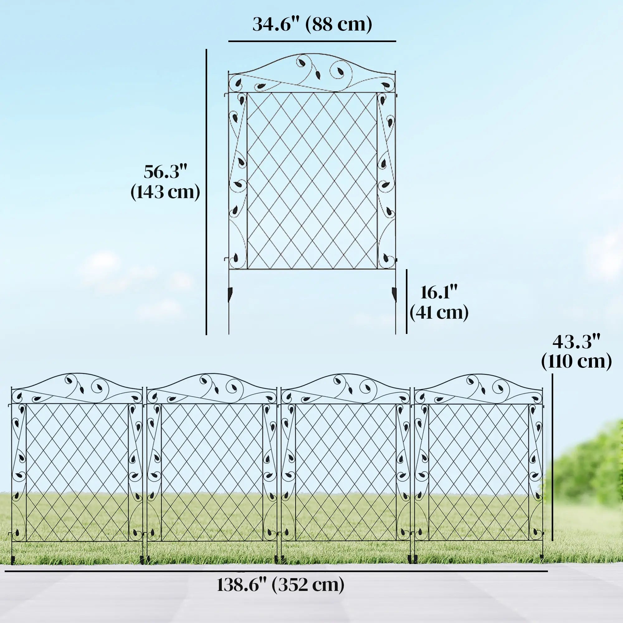 Metal Garden Fence Panels, Animal Barrier, Border Edging, 4 Pack, Wavey Vines Garden Fences at Gallery Canada