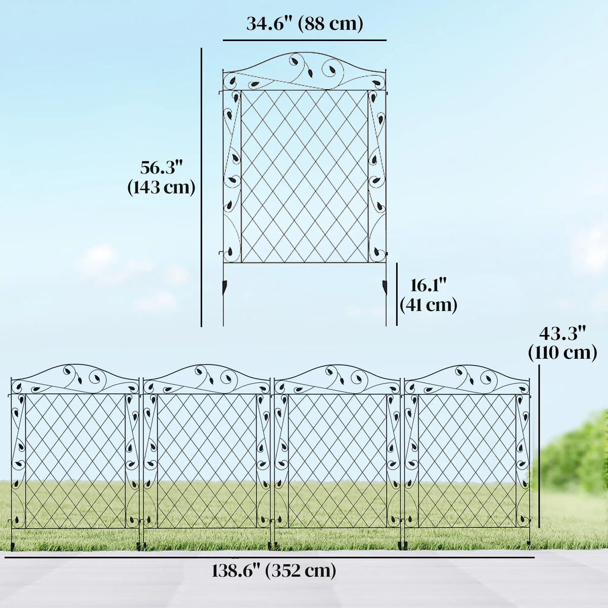 Metal Garden Fence Panels, Animal Barrier, Border Edging, 4 Pack, Wavey Vines Garden Fences at Gallery Canada