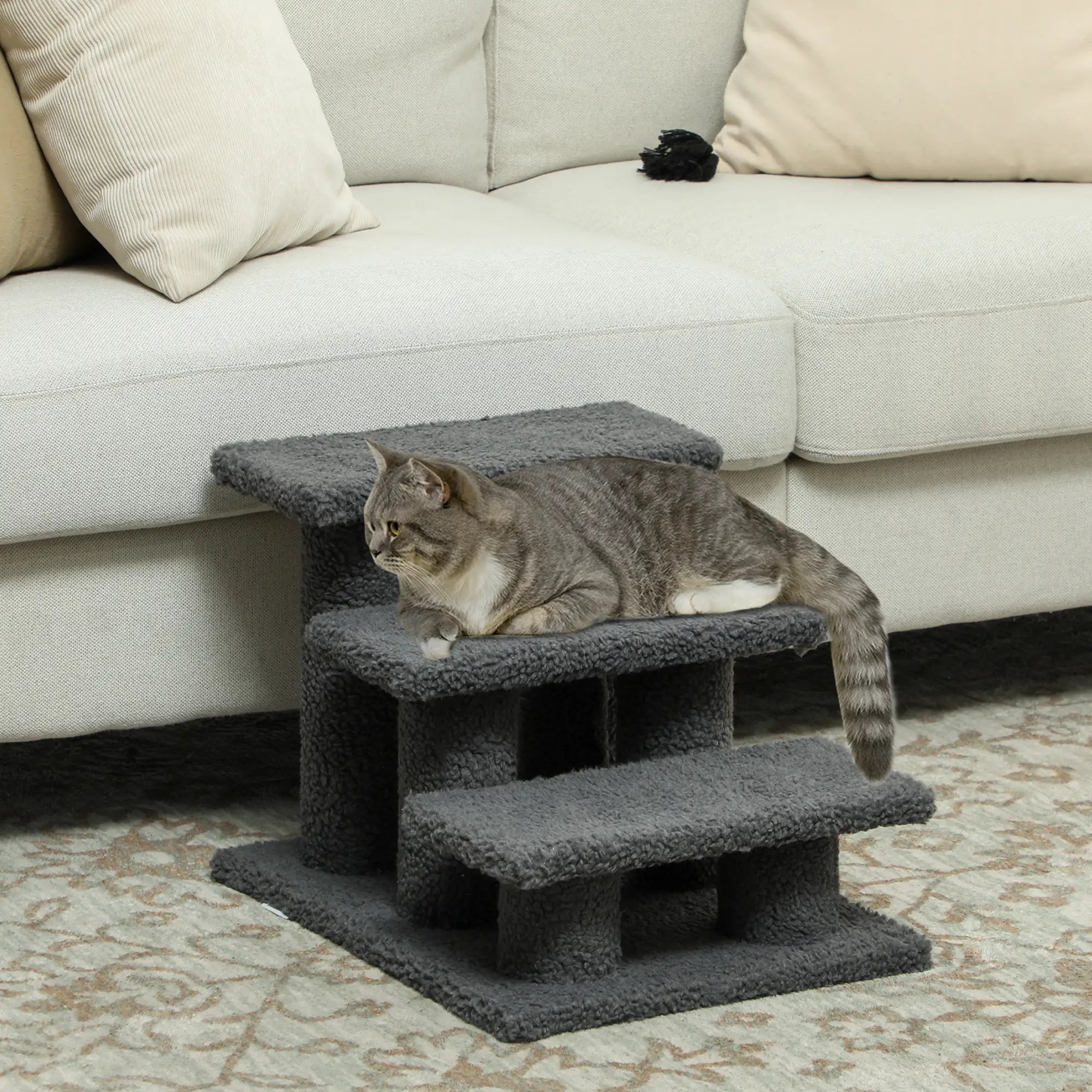 3 Tier Pet Stairs, Dog Cat Step, Scratch Post Furniture, Dark Grey Cat Trees at Gallery Canada
