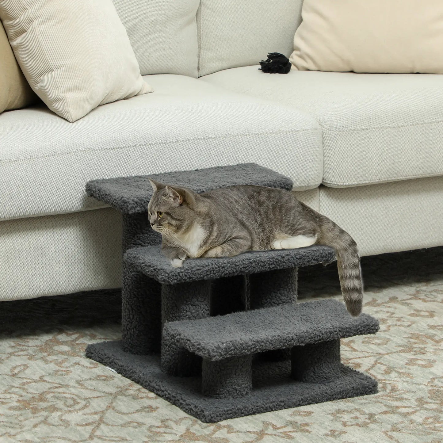 3 Tier Pet Stairs, Dog Cat Step, Scratch Post Furniture, Dark Grey Cat Trees at Gallery Canada