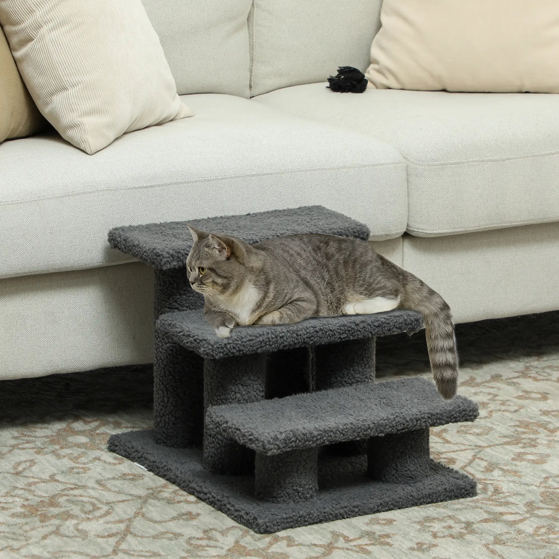 3 Tier Pet Stairs, Dog Cat Step, Scratch Post Furniture, Dark Grey Cat Trees at Gallery Canada