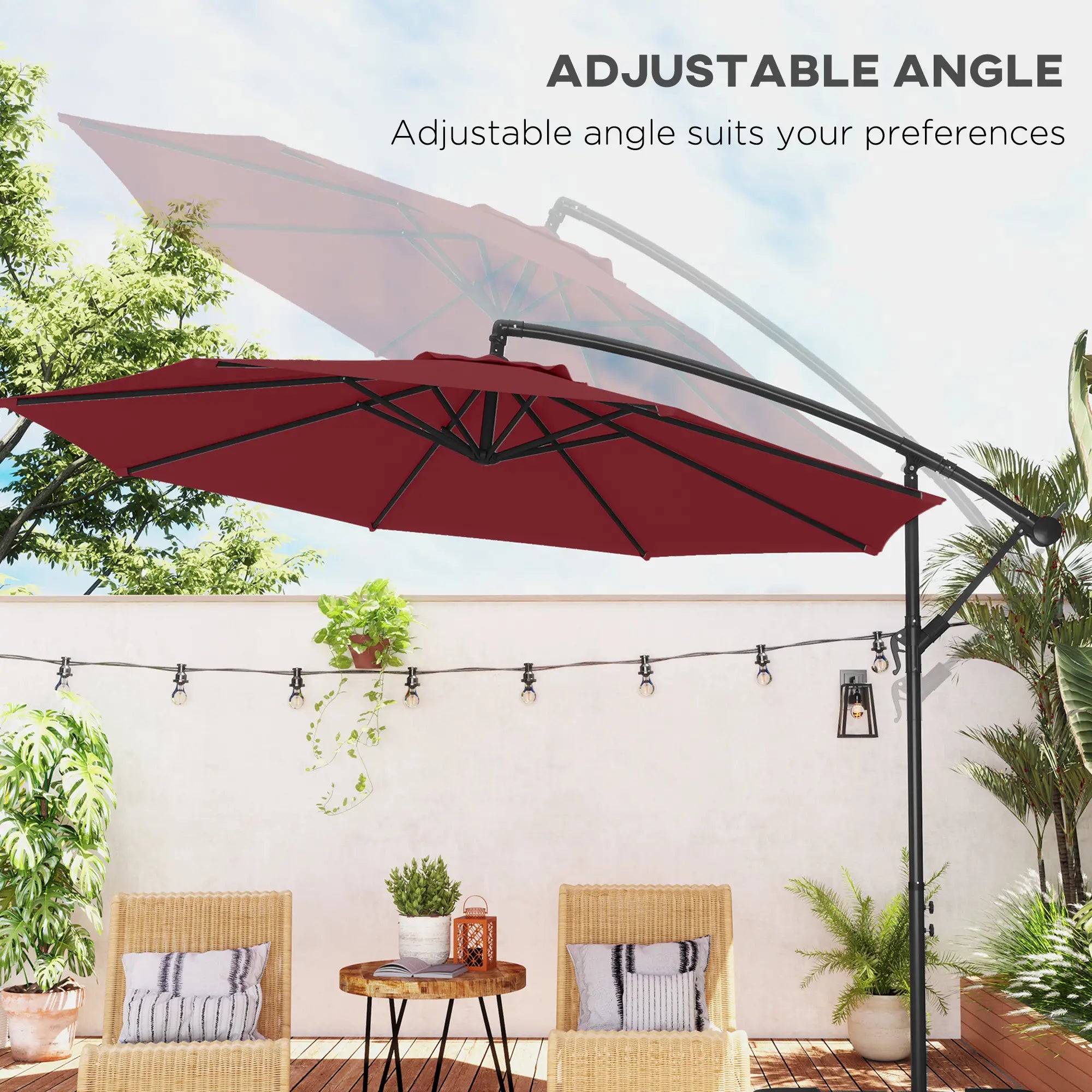 9.7ft Offset Patio Umbrella, Hanging Parasol, Crank, Wine Red Offset Cantilever Umbrellas at Gallery Canada