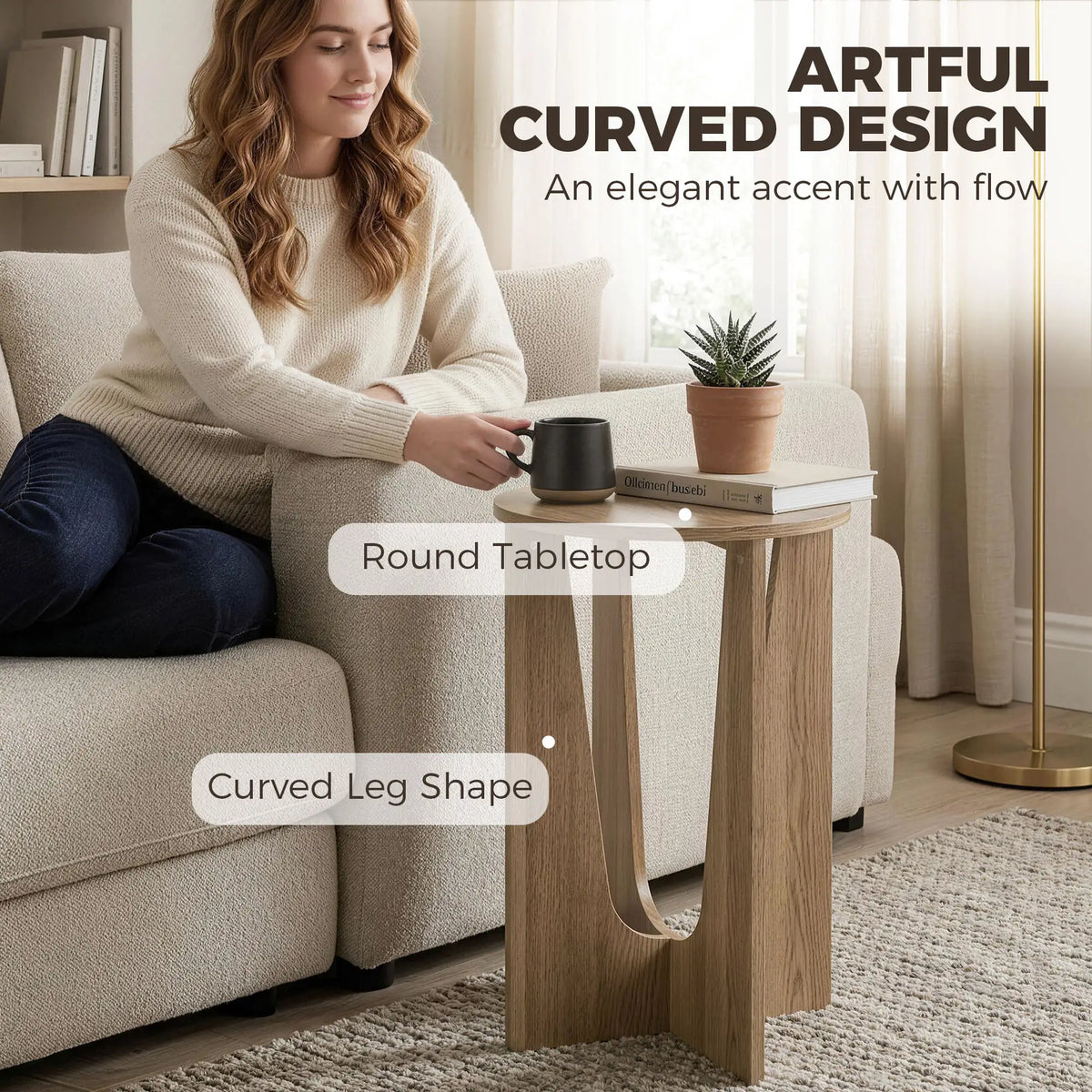 Round Side Table, Compact End Table, Curved Legs