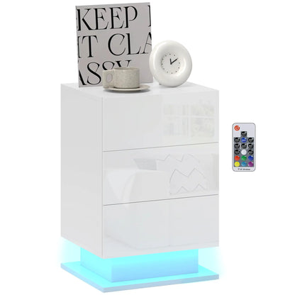 LED Nightstand with 3 Drawers, APP Control, White