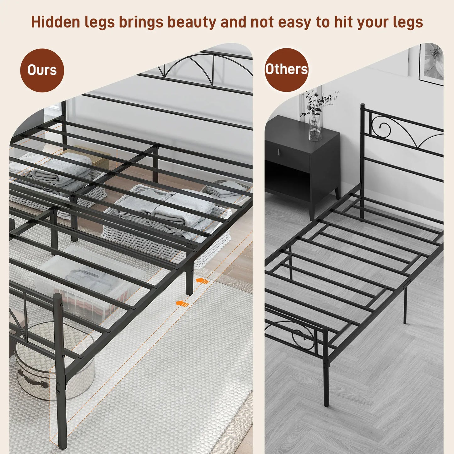 Queen Metal Platform Bed Frame, Steel Slat Support, Underbed Storage Bed Frames at Gallery Canada