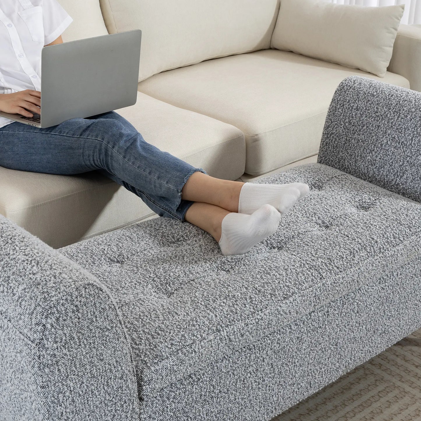 Upholstered Storage Bench with Arms, Modern Ottoman, Grey Storage Ottomans & Benches at Gallery Canada