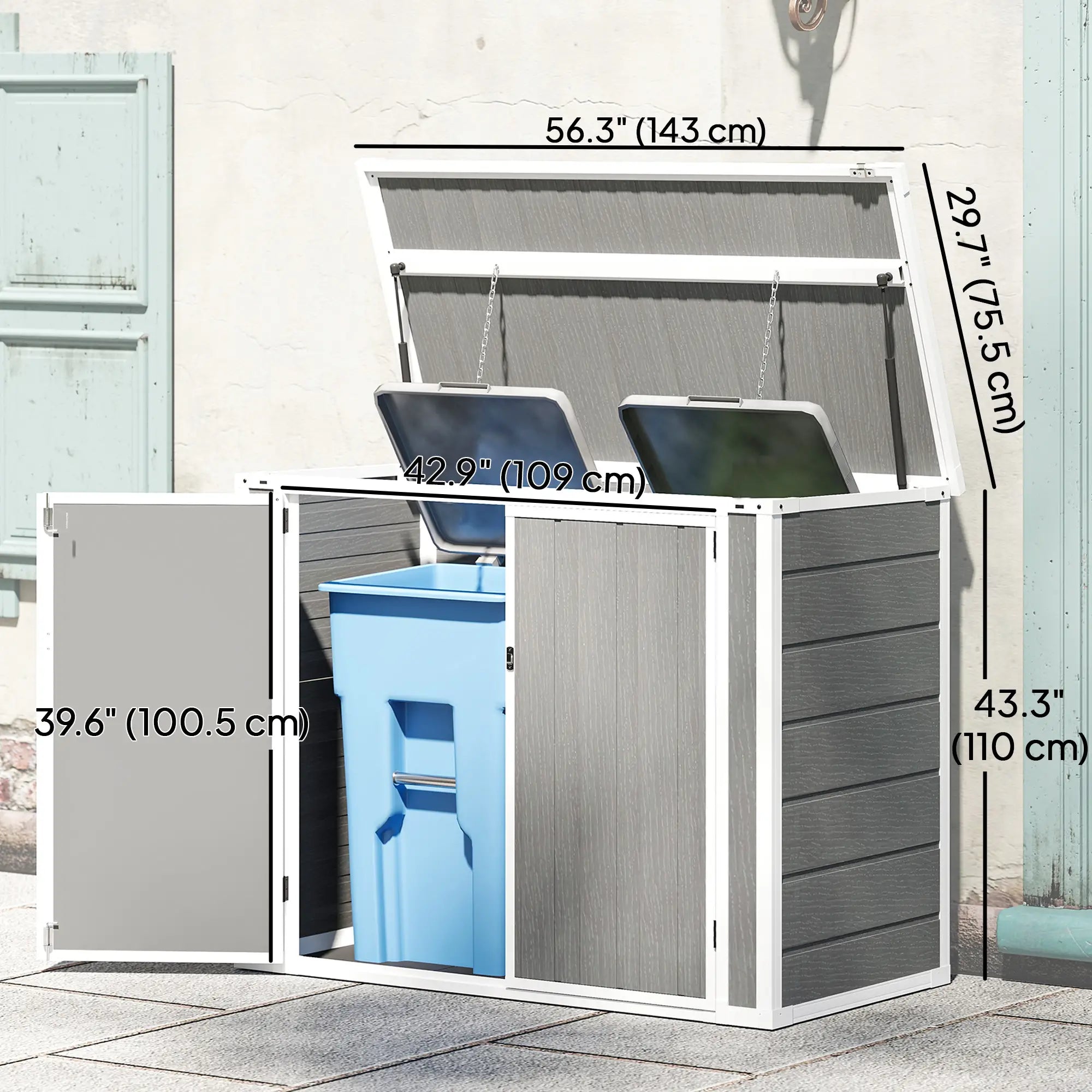 41 Cu. Ft. Outdoor Storage Shed, Horizontal Trash Can Storage, Grey Sheds at Gallery Canada