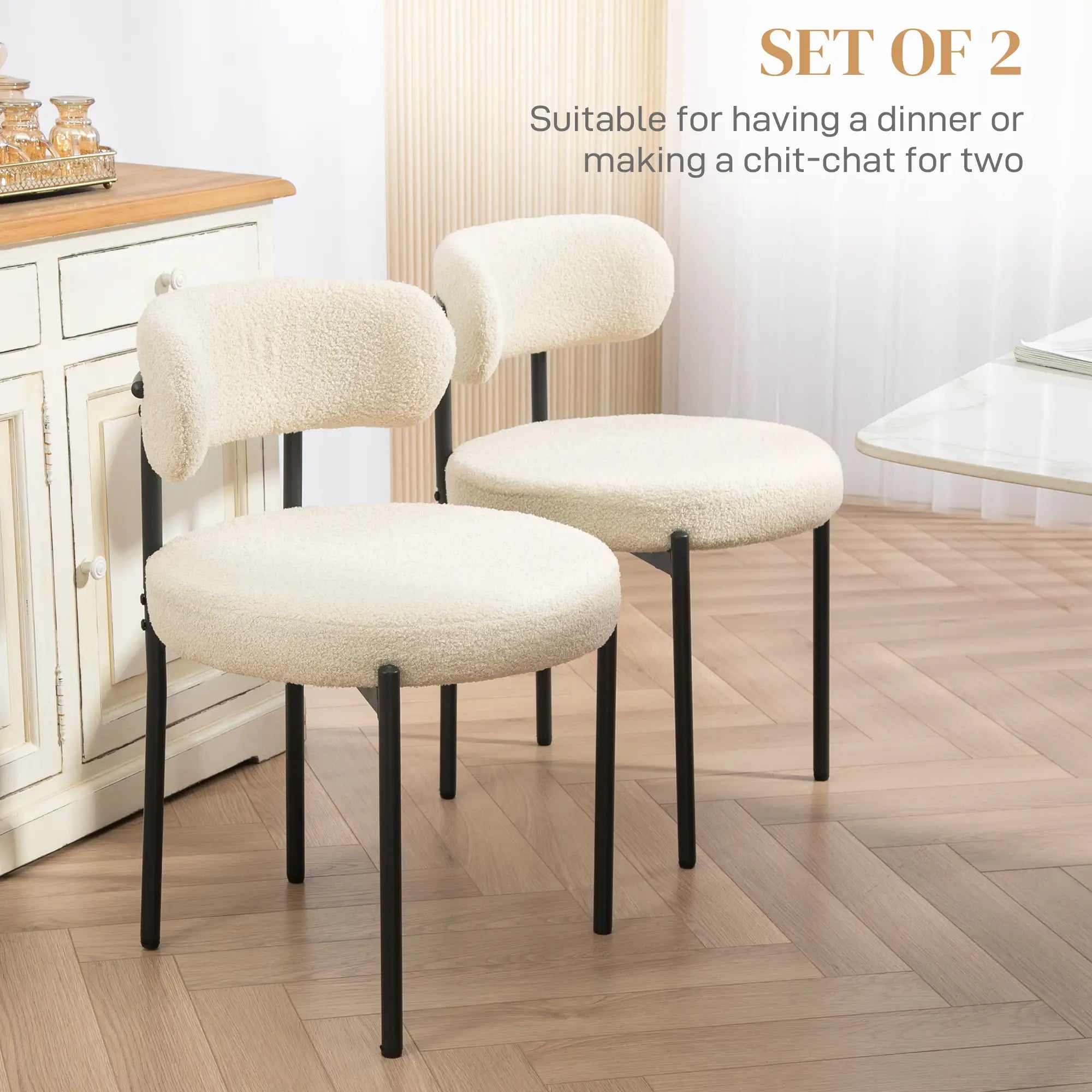 Modern Dining Chairs, Berber Fleece Upholstery, Steel Legs, Beige Dining Chairs at Gallery Canada