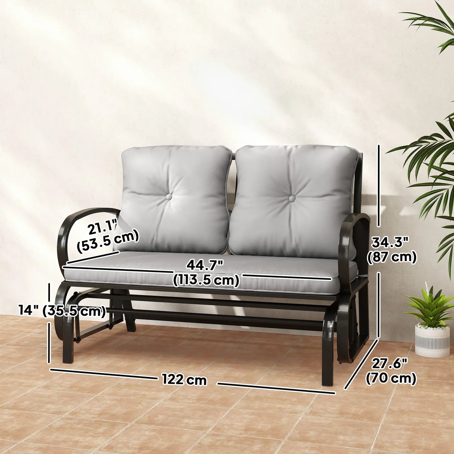 2-Person Outdoor Glider Chair, Steel Frame, Cushions, Grey Outdoor Gliders at Gallery Canada