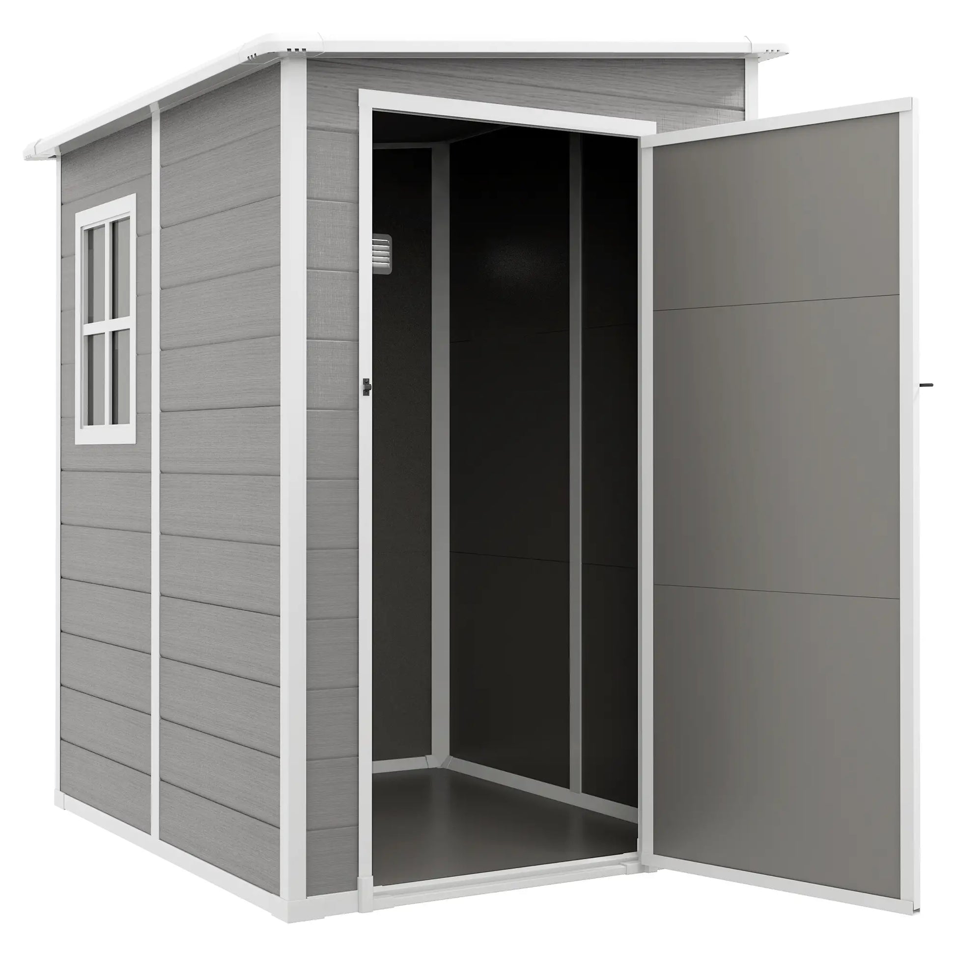 4'x5' Garden Tool Storage Shed, Lean to, Window, Vent, Plastic Roof, Grey Sheds Grey at Gallery Canada