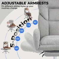 Cross Legged Office Chair, Flip Armrests, Footrest, Light Grey