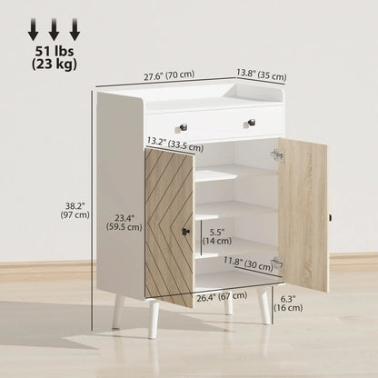Modern Shoe Storage Cabinet, Adjustable Shelves, Drawer for 12 Pairs, White Shoe Storage Cabinets & Racks at Gallery Canada