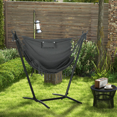 Outdoor Hammock Chair With Stand, Side Pocket And Headrest, Dark Grey