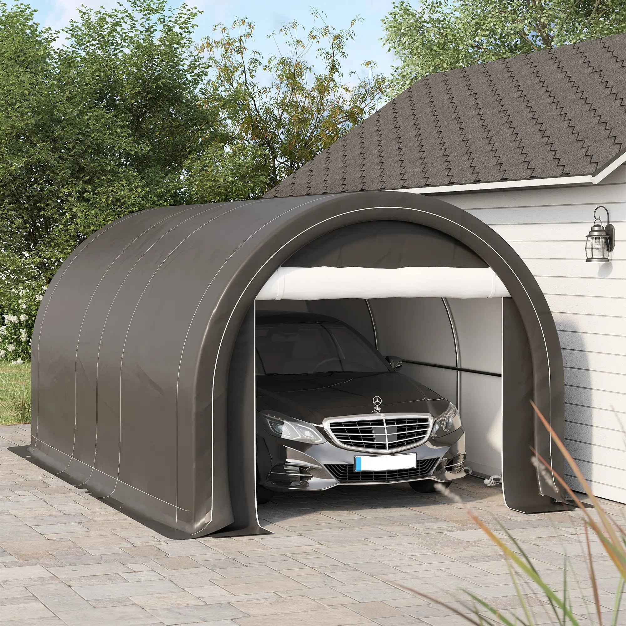 10' x 16' Heavy Duty Carport Tent, Zippered Door, PE Cover, Grey Car Shelters at Gallery Canada