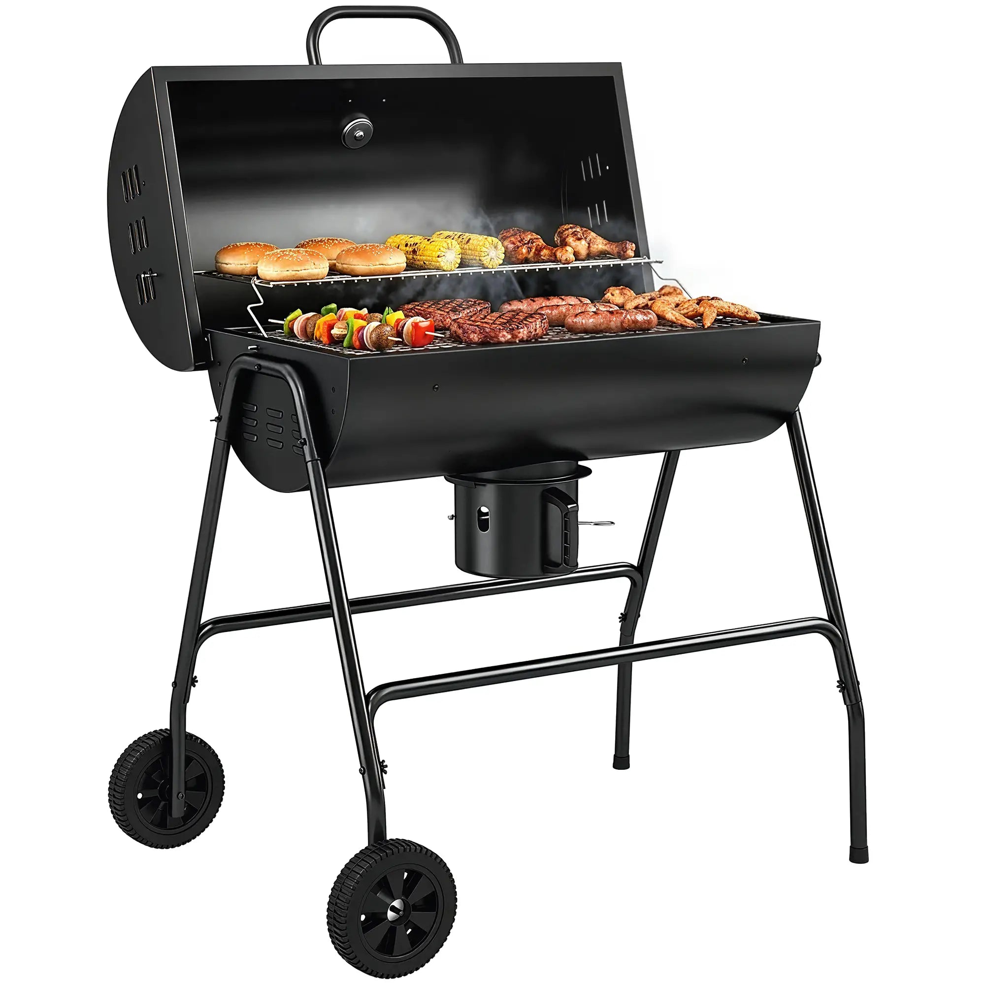 Charcoal BBQ Smoker, 420 sq.in. Cooking Area, Wheels, Ash Catcher, Black Charcoal BBQ Grils at Gallery Canada