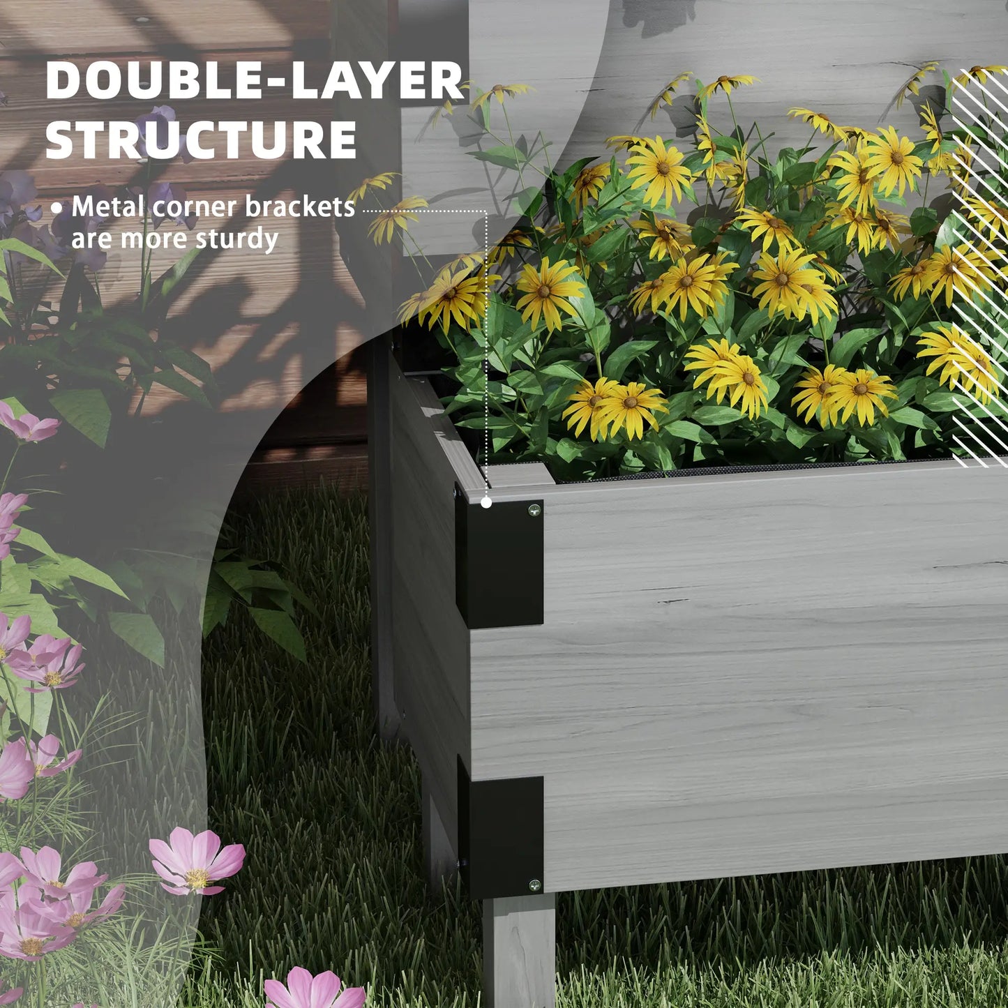 Raised Garden Bed with Trellis, 2 Tier Wooden Planter Box, Grey Elevated Garden Beds at Gallery Canada