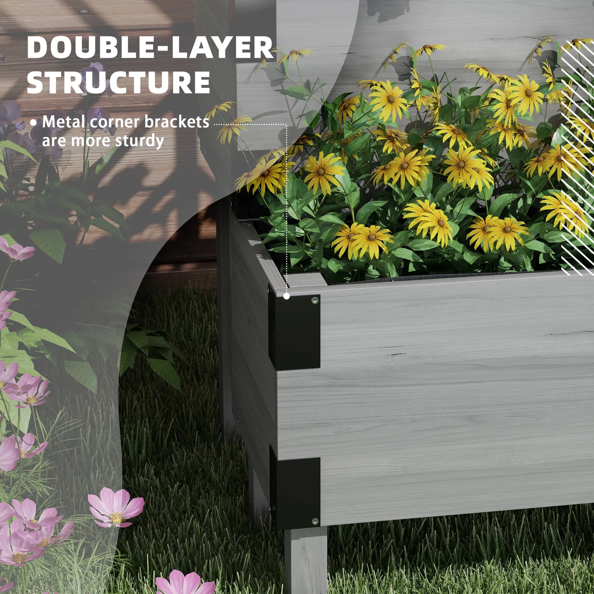 Raised Garden Bed with Trellis, 2 Tier Wooden Planter Box, Grey Elevated Garden Beds at Gallery Canada