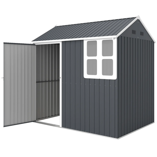 7' x 5.5' Metal Garden Shed, Outdoor Storage, Lockable Door, Dark Grey Sheds Dark Grey at Gallery Canada