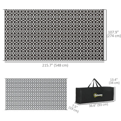 Reversible Outdoor Rug, Waterproof, 9' x 18', Clover, Black and White Outdoor Reversible Rugs at Gallery Canada