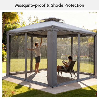 10' x 10' Gazebo, Steel Frame, Mosquito Netting, Grey Gazebos at Gallery Canada