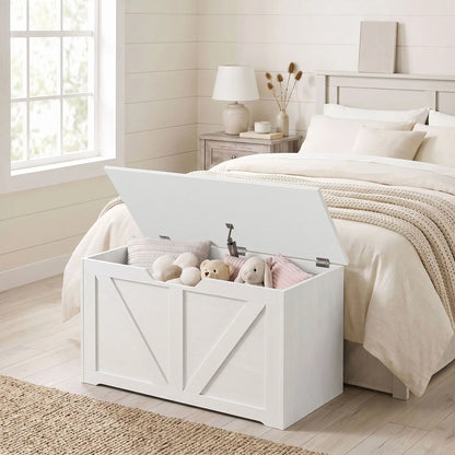 31.5 Inches Storage Chest with Safety Hinge, Wood Grain, White Storage Ottomans & Benches at Gallery Canada