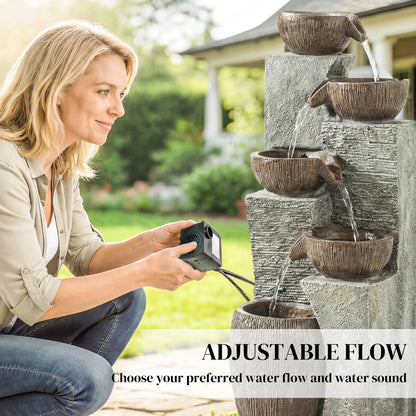 5-Tier Outdoor Water Fountain, Cascading Rock Waterfall, Grey Rustic Brown Water Fountains at Gallery Canada