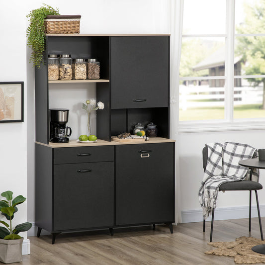 71" Freestanding Kitchen Pantry, Buffet with Hutch, Modern Storage Cabinet Cupboard, Microwave Cabinet with Doors and Adjustable Shelf, Black - Gallery Canada