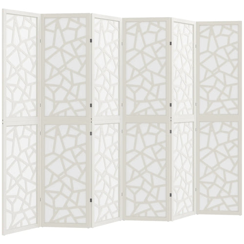 6 Panel Room Divider, 5.6 FT, Geometric Pattern Privacy Screen, White