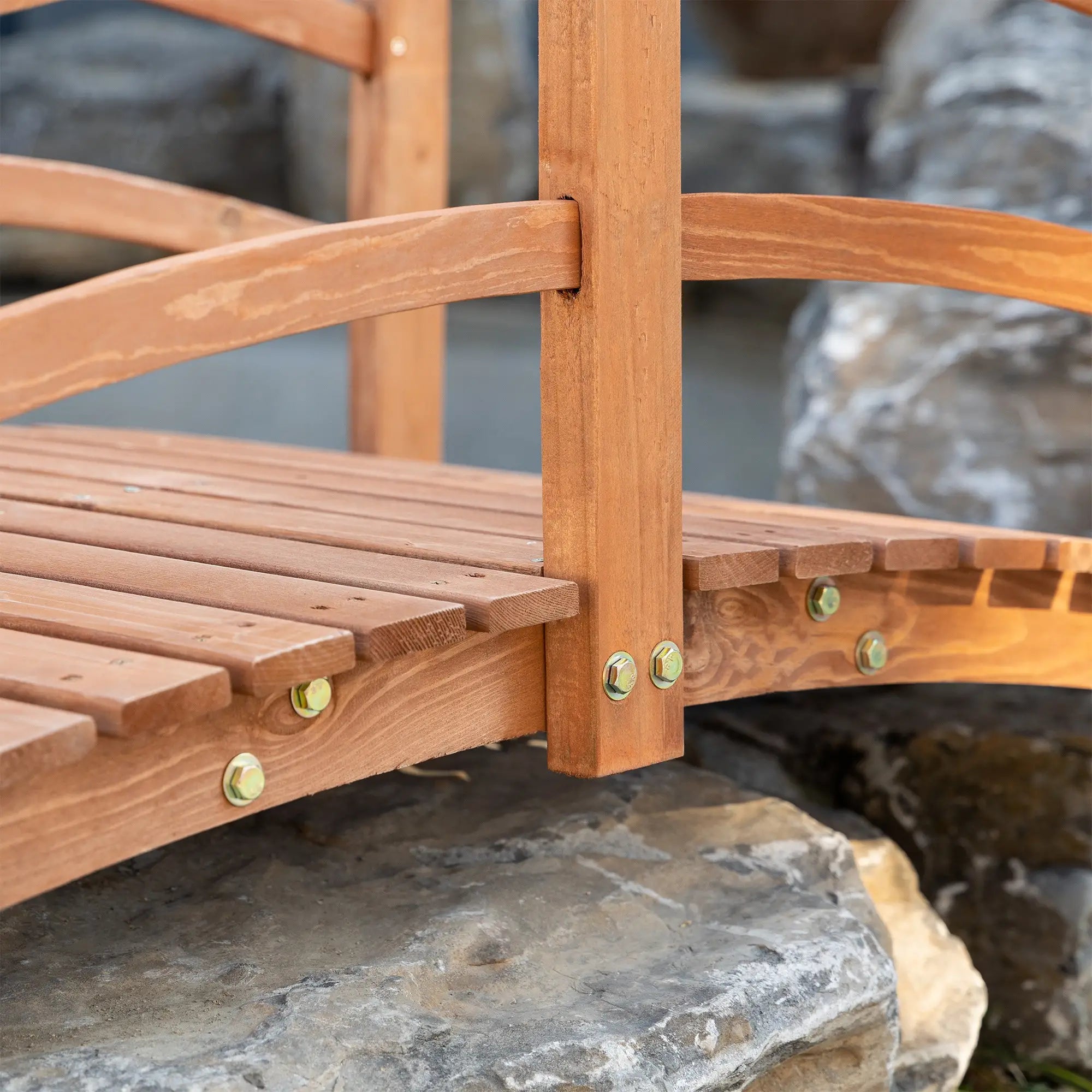 6FT Wooden Garden Bridge, Arc Footbridge with Guardrails, Orange Garden Bridges at Gallery Canada