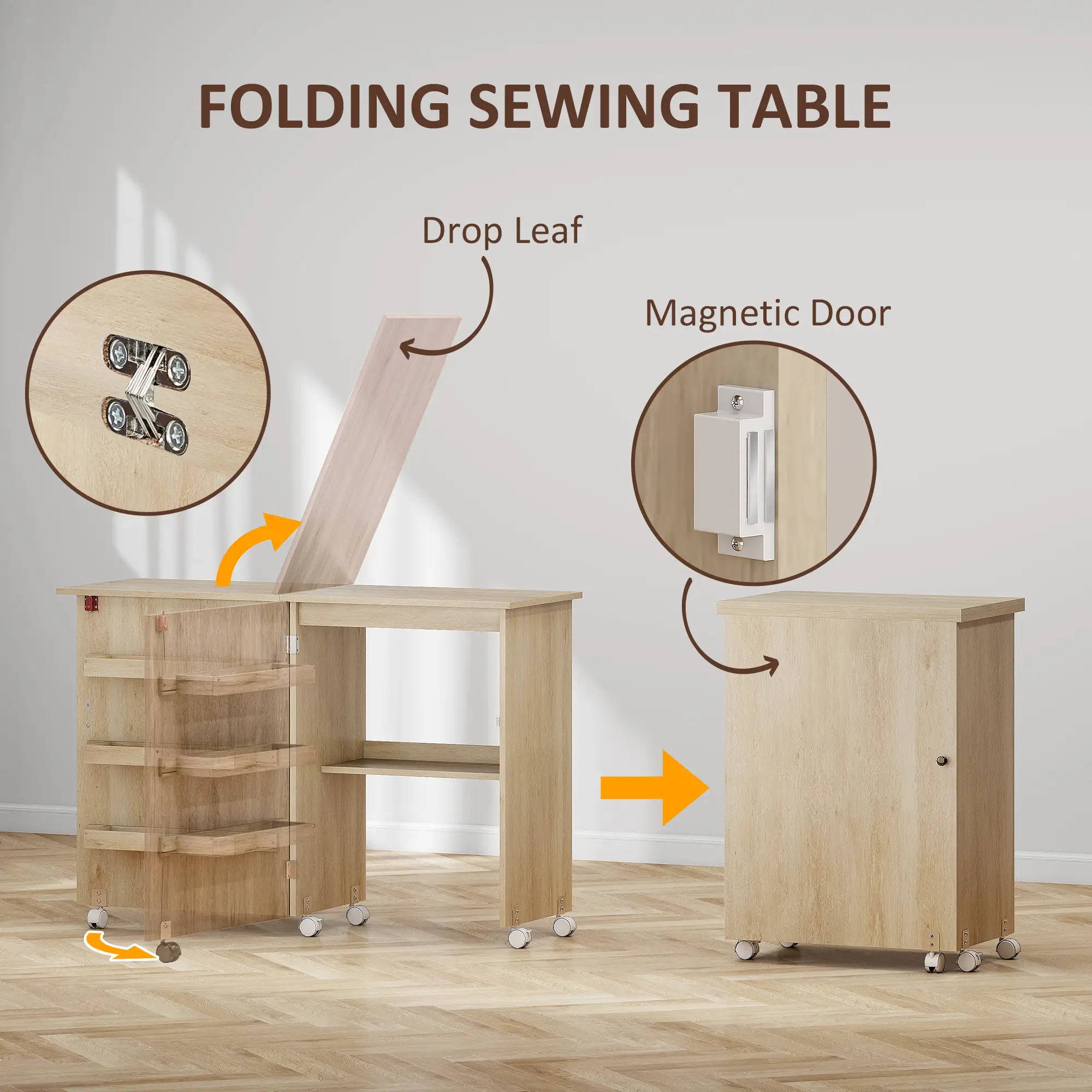 Sewing Machine Cabinet, Folding Table with Storage, Nature Wood Storage Cabinets at Gallery Canada