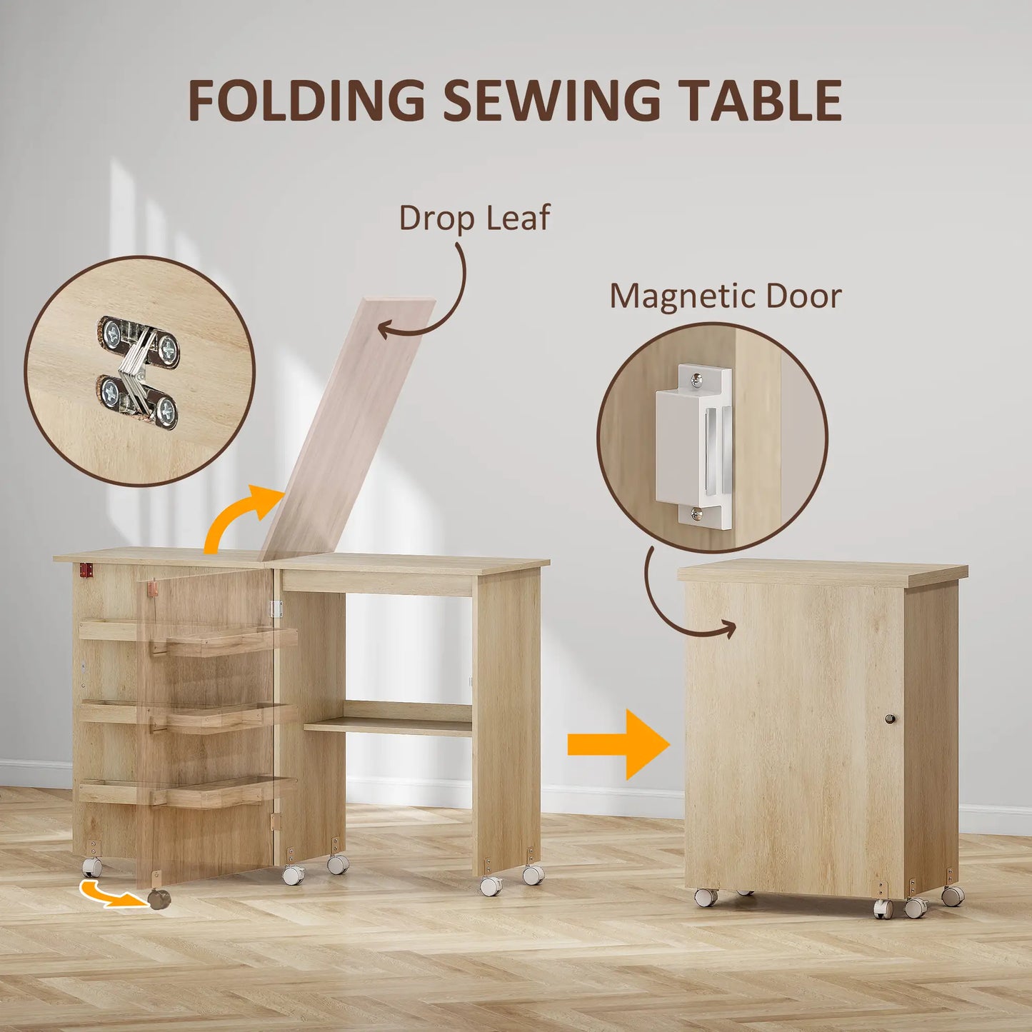 Sewing Machine Cabinet, Folding Table with Storage, Nature Wood Storage Cabinets at Gallery Canada
