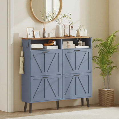 Shoe Storage Cabinet, 4 Flip Drawers, Farmhouse Narrow, Holds 24 Pairs, Blue Shoe Storage Cabinets & Racks at Gallery Canada