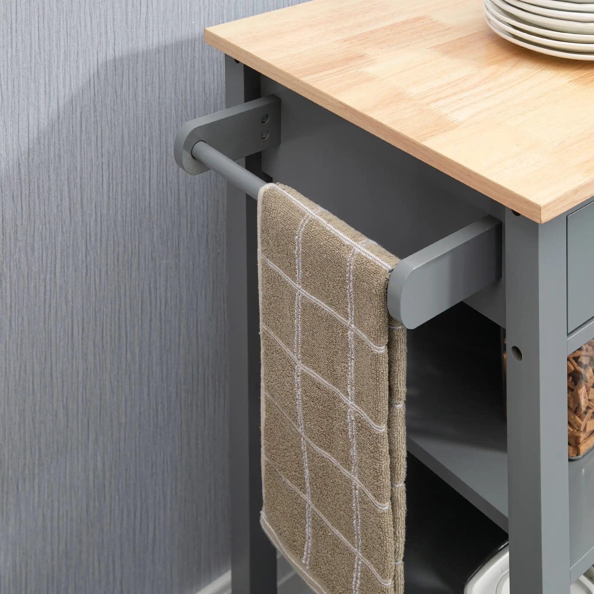 Compact Kitchen Cart on Wheels, Open Shelf, Storage Drawer, Grey Kitchen Islands & Kitchen Carts at Gallery Canada