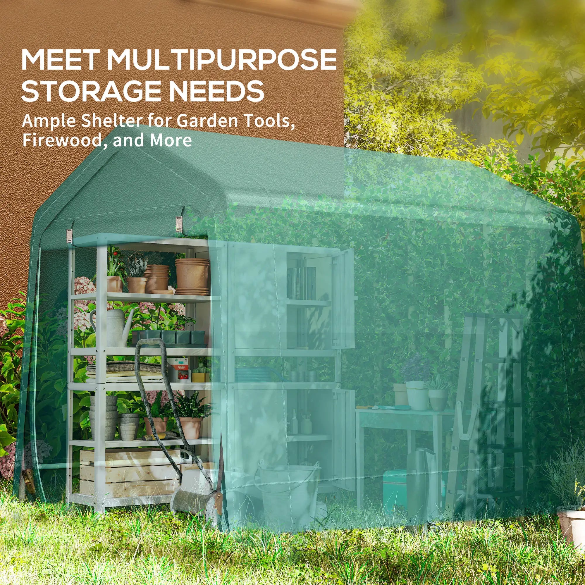 7.9' x 6.6' Garden Storage Tent, Metal Frame, Double Zipper Doors, Green Car Shelters at Gallery Canada