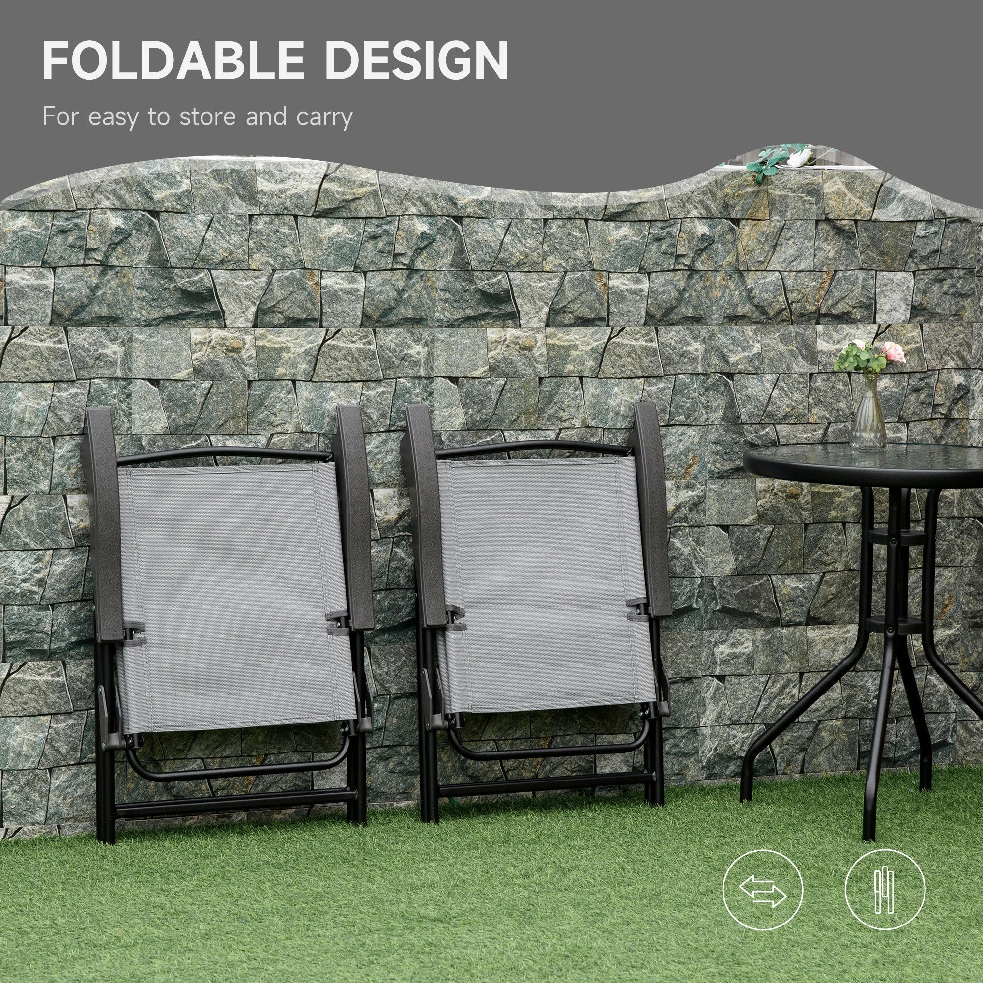 Folding Outdoor Bistro Set, Patio Table and Chairs, Round Dining Table, Grey Bistro Sets at Gallery Canada