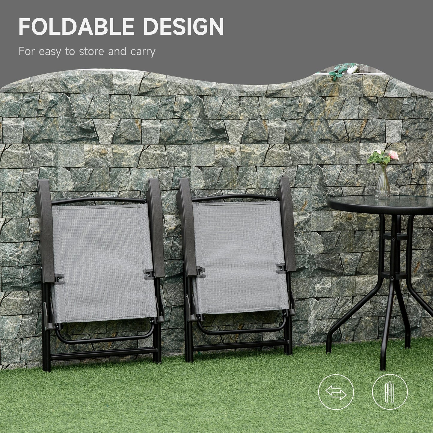 Folding Outdoor Bistro Set, Patio Table and Chairs, Round Dining Table, Grey Bistro Sets at Gallery Canada