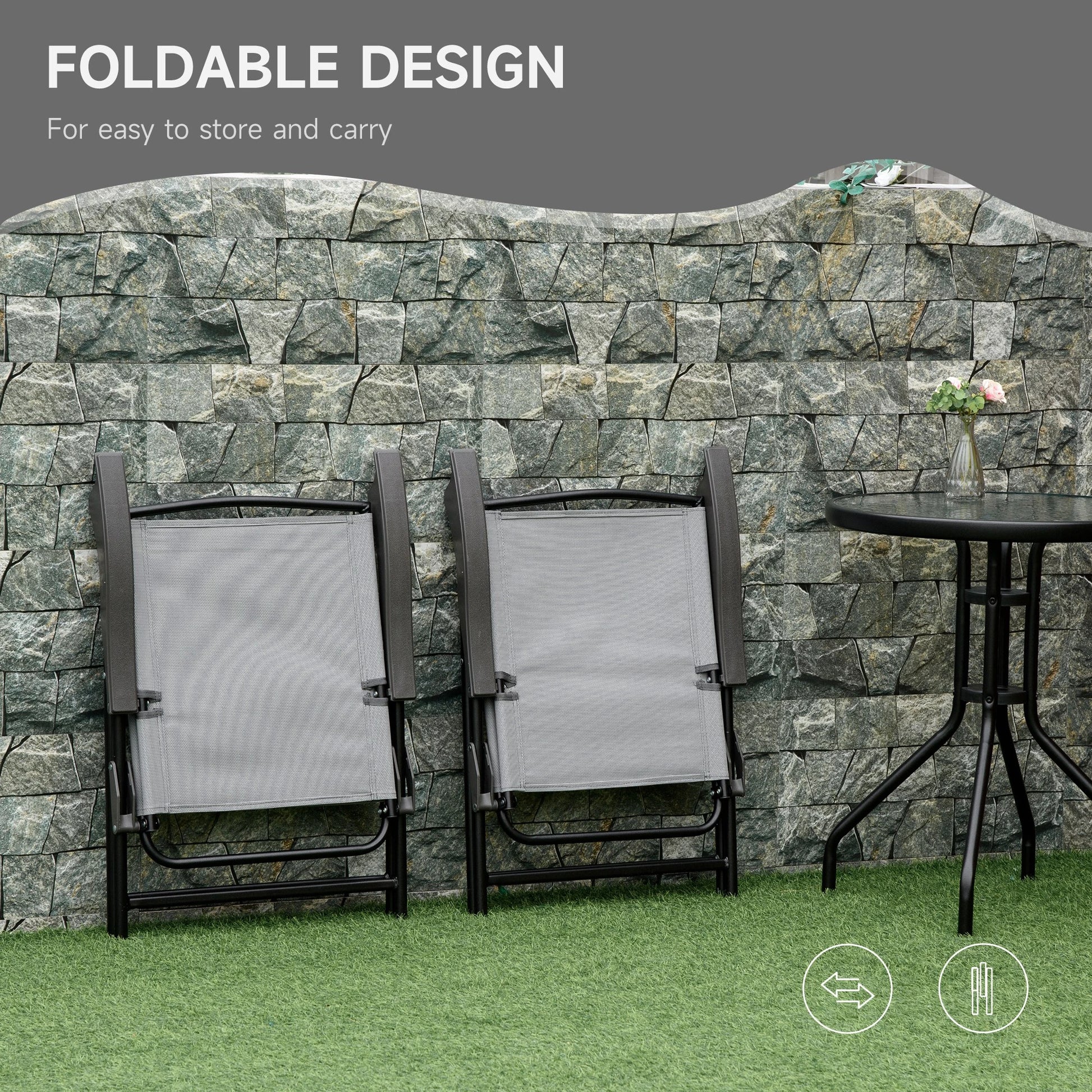 Folding Outdoor Bistro Set, Patio Table and Chairs, Round Dining Table, Grey Bistro Sets at Gallery Canada