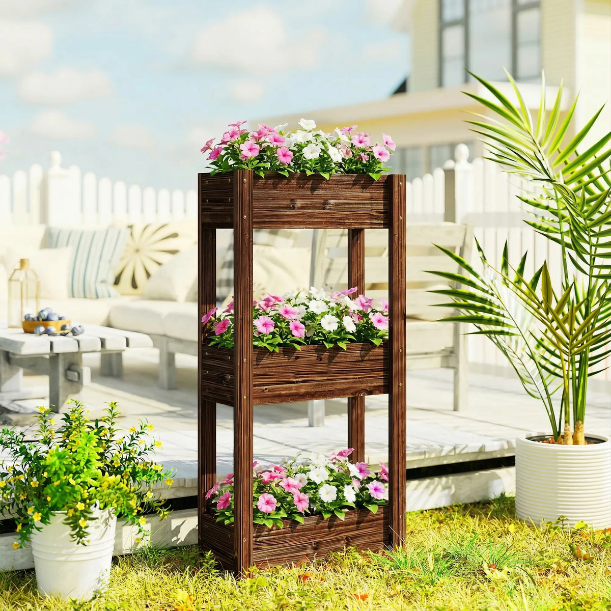 3-Tier Wooden Raised Garden Bed, 23.6" x 9.8" x 47.2", Elevated Planter Box Elevated Garden Beds at Gallery Canada