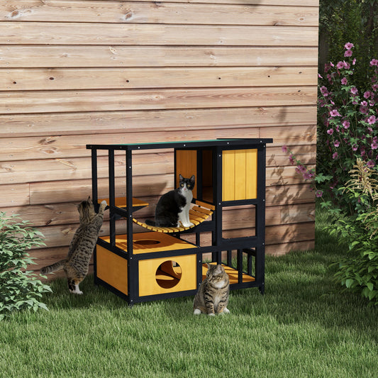 Outdoor Cat Enclosure for Patio with Suspension Bridge, Condos, Escape Doors, Jumping Platform, Water-Resistant Roof - Gallery Canada